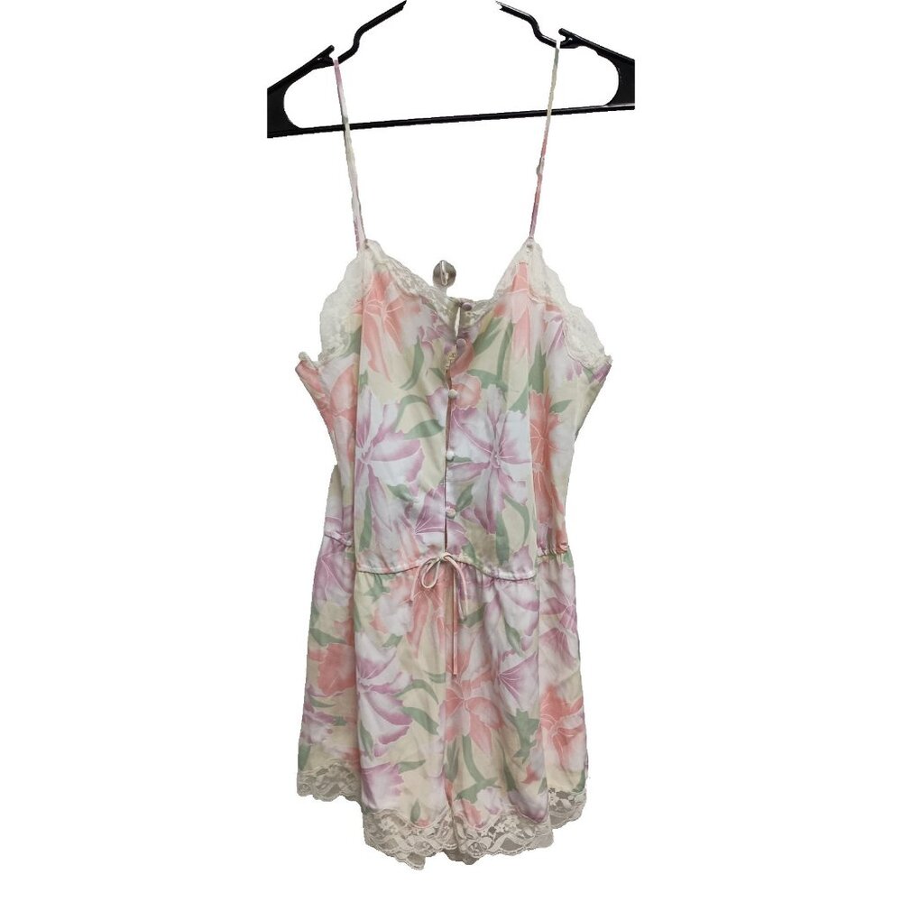 Vintage Victorias Secret Womens Romper Large Pastel Pink Floral Fairy Romantic